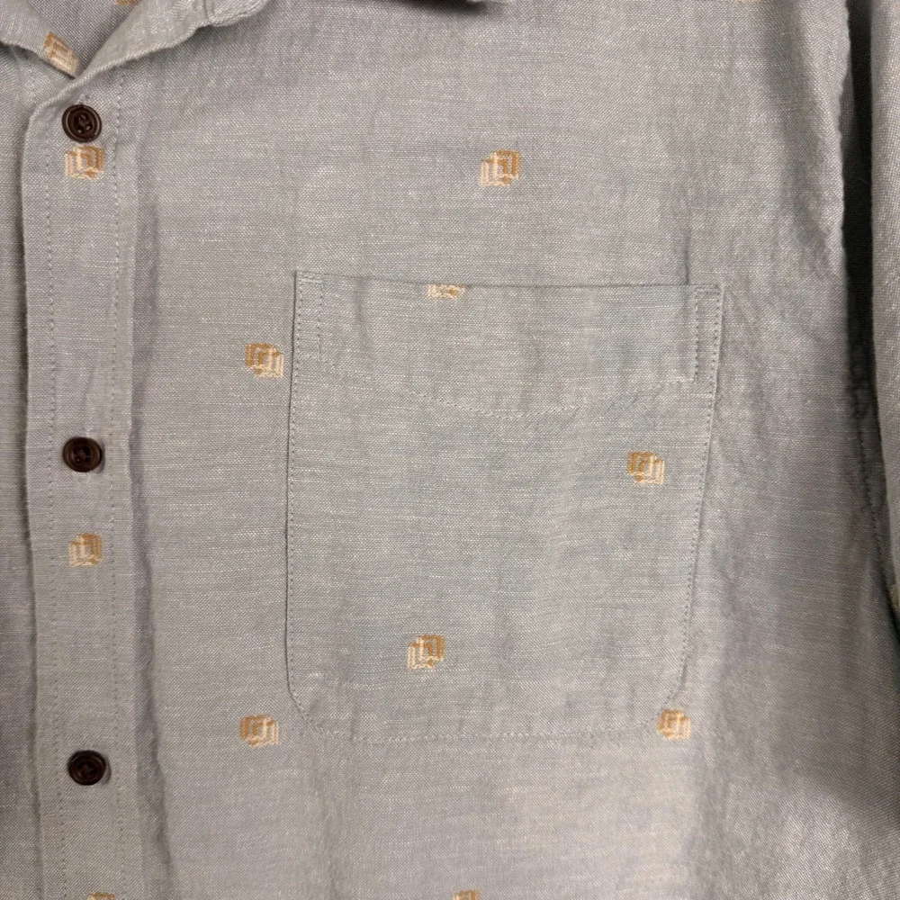 Katin Mens Leo Button Up Short Sleeve Shirt Light Blue Cotton Linen Embroider XL